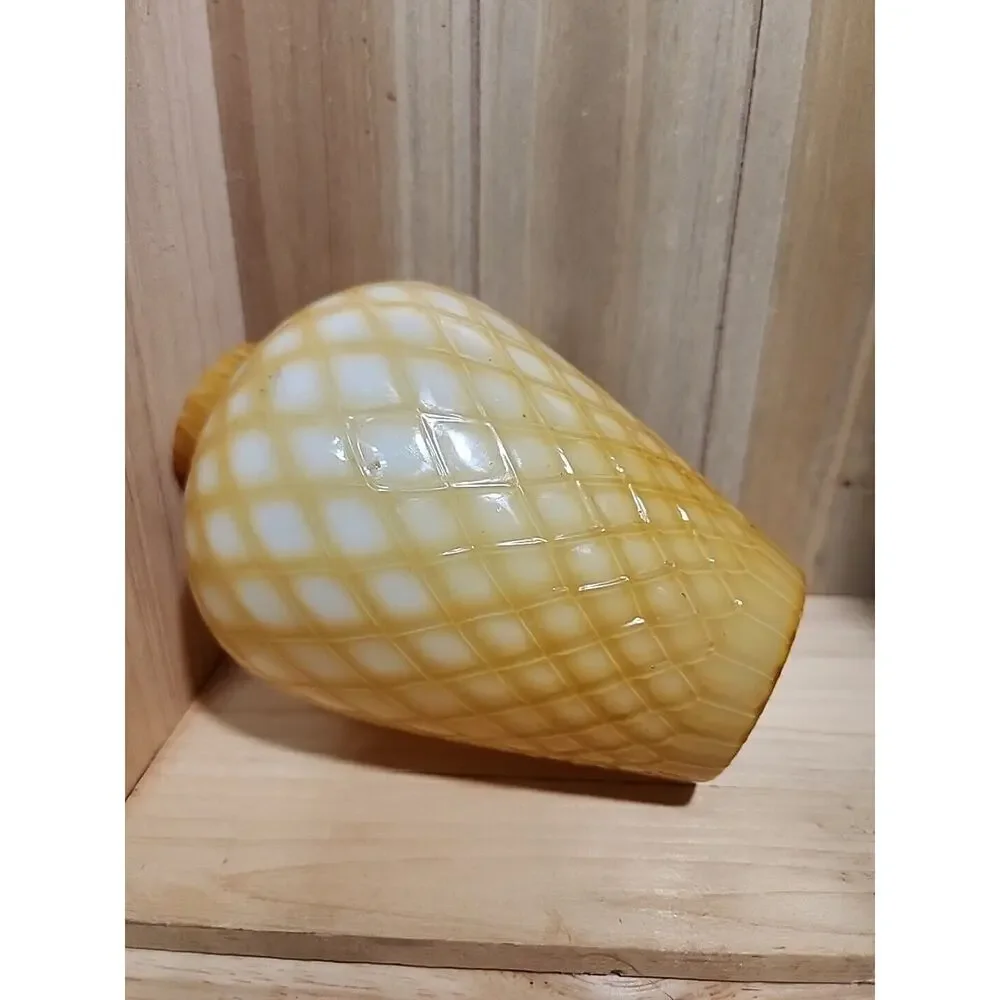 Antique Victorian Amber Cased Milk Glass Honeycomb Quilted Optic Vase 6" - Picture 8 of 16